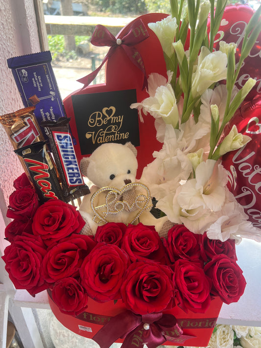 Luxury Valentine Heart Basket with Teddy Bear & Chocolates – Romantic Gift