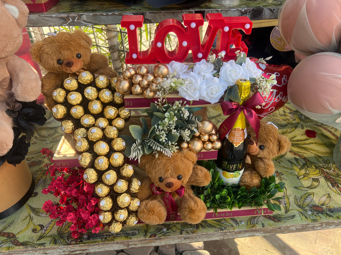 Valentine LOVE Shape Chocolate & Teddy Bear Basket – Luxury Gift