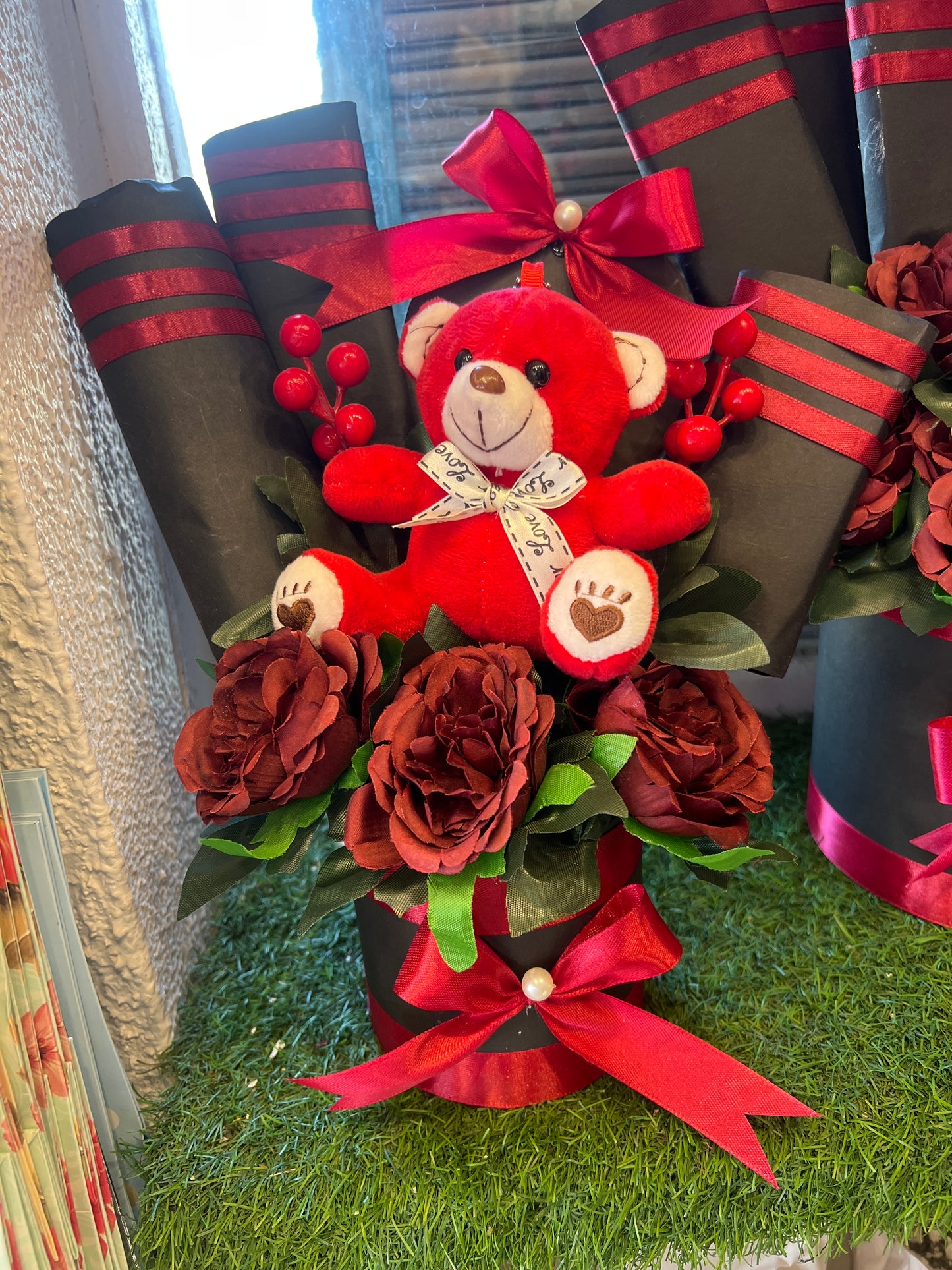 Mini Valentine Basket with Teddy, Chocolates & Flowers – Small Gift